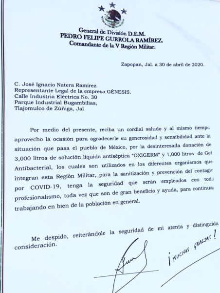 Donación desinfectante ejército mexicano